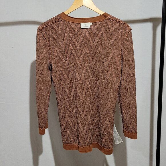 Kaffe sweater striped long sleeve pull over top chevon size small orange brown - Picture 8 of 15